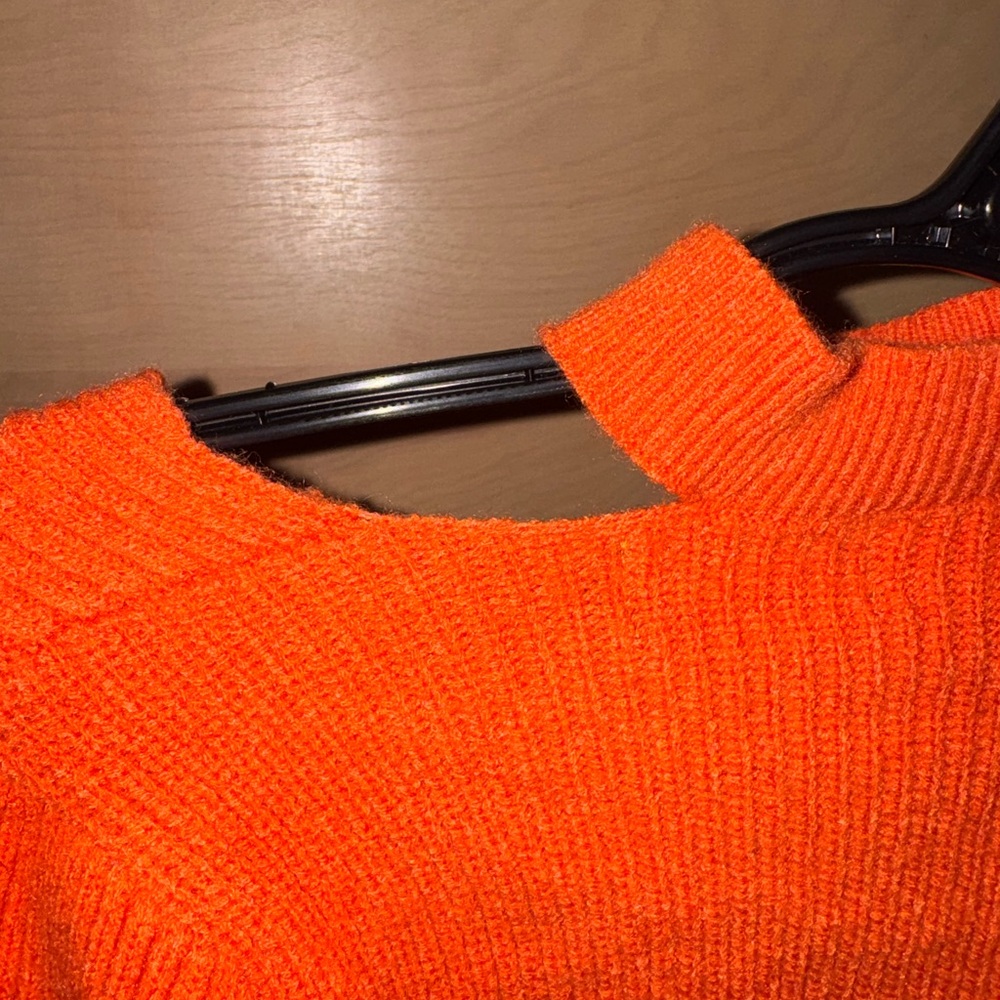 Cider Bright Orange Ribbed Cropped Sweater - Picture 5 of 5